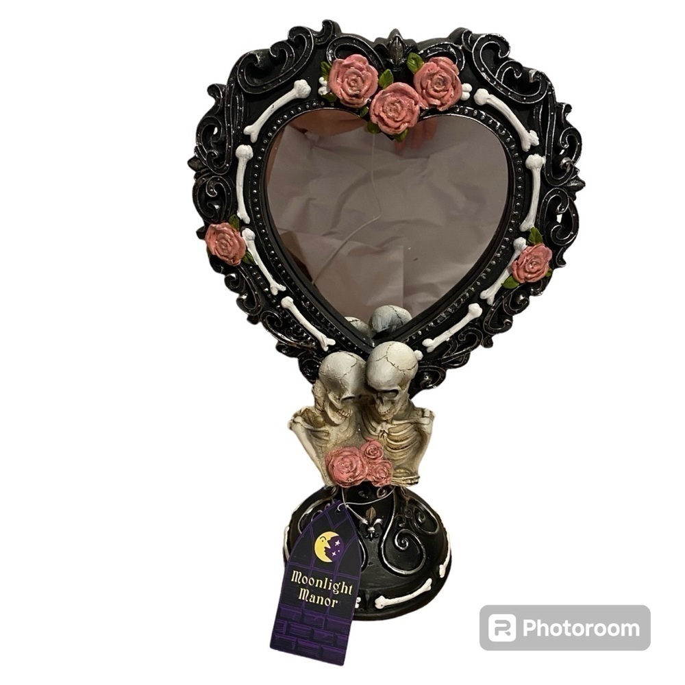 Moonlight Manor Black Skeleton Mirror Vanity NEW Tabletop Love Wedding Bride
